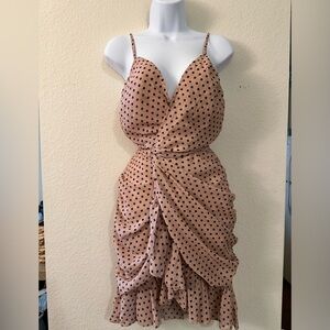 Polka Dot Wrap Dress with Ruching and Ruffles (Chiffon)